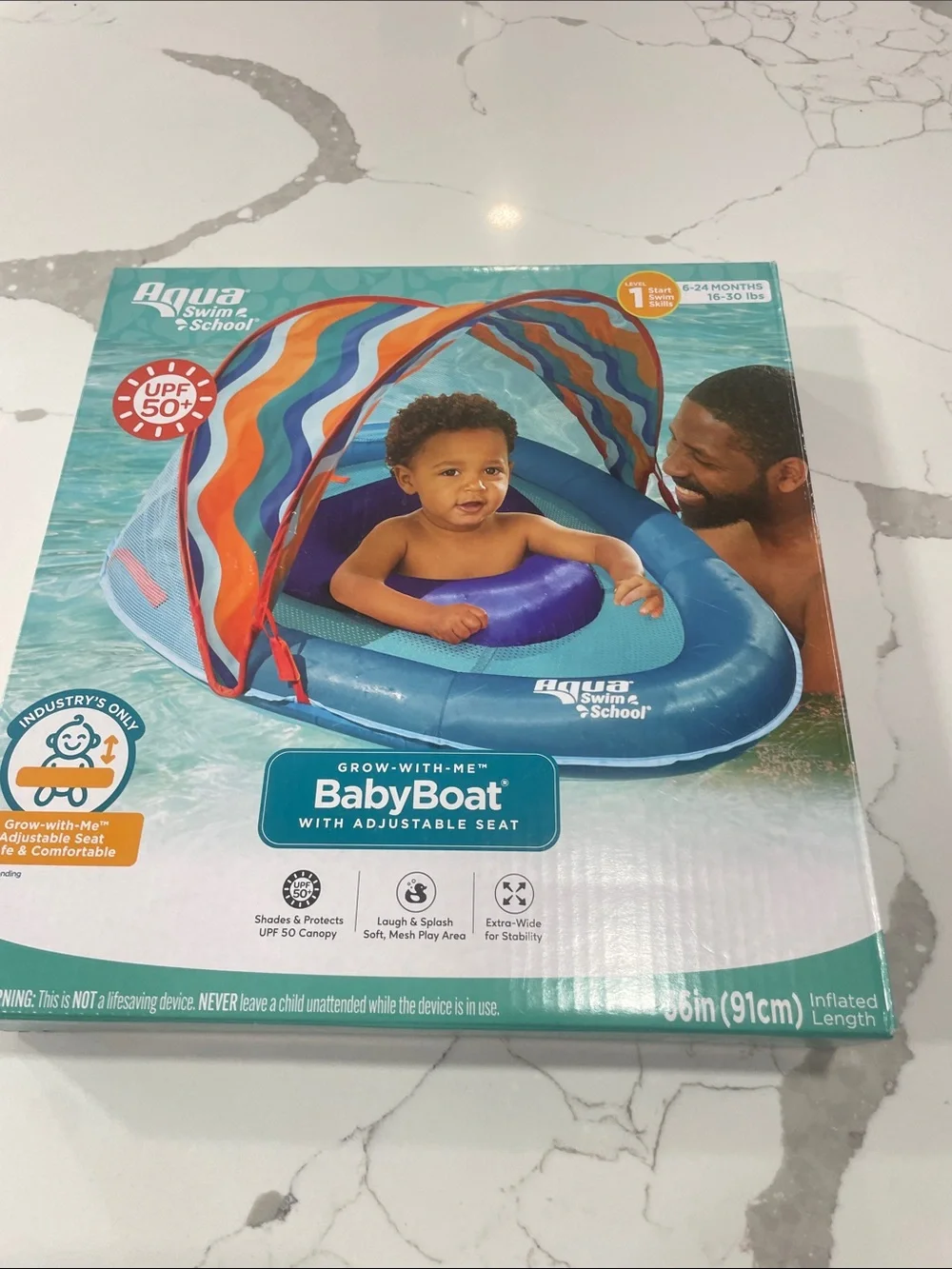 SwimSchool Kids Teal & Blue Inflatable Baby Float with Sun Canopy